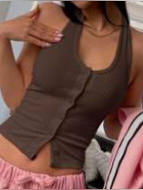 Brown Button-Up Halter Crop Top